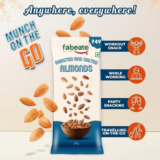 Fabeato Munch On Go Mix Combo — суперфуд-смесь, миндаль Peri Peri, жареный — в каждом пакетике 2 шт.(25g) - Упаковка из 10 штук - Полезные закуски