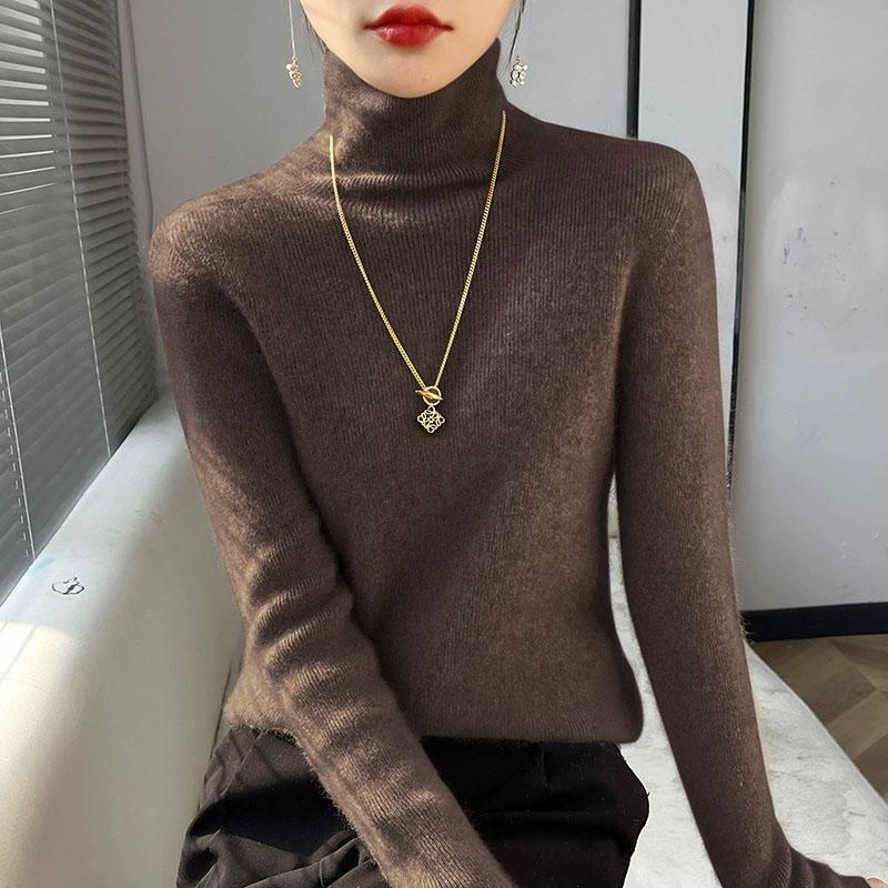 Женский вязаный свитер с высоким воротником, с длинными рукавами, облегающий, эластичный, в рубчик, женский осенне-зимний базовый свитер и пуловер