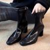 Узкие высокие сапоги на толстом каблуке с мягкой подошвой и задней молнией, узкие, маленькие, ароматные, универсальные, эластичные сапоги