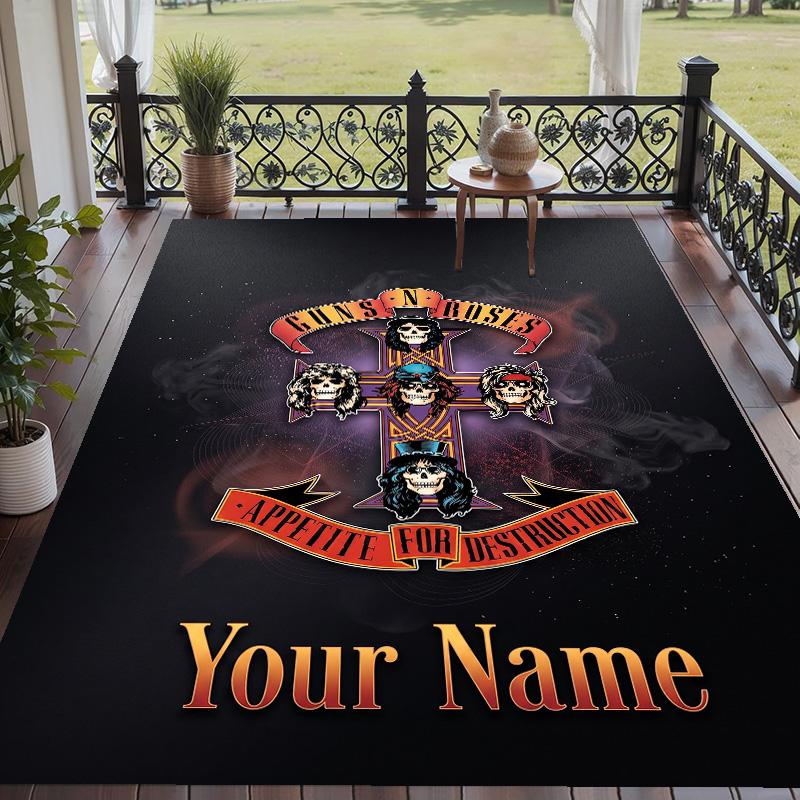 Custom Text Printed Rug Guns N’ Roses Non Slip Floor Carpet For Home Room Decor