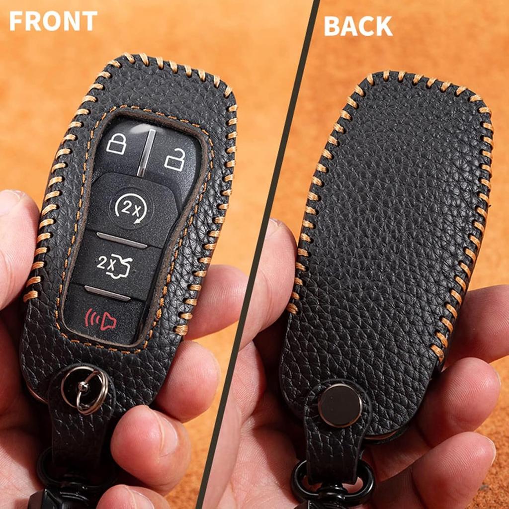 for Ford Key Fob Cover Keychain Leather Car Smart Key Case Protector Holder Compatible with Explorer Mustang Fusion F150 Edge Lincoln MKZ MKC