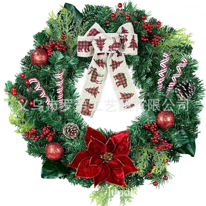 Christmas Decorations Set: LED String Lights Red Poinsettia Flowers Wreath Door Hanging Home Festive Interior