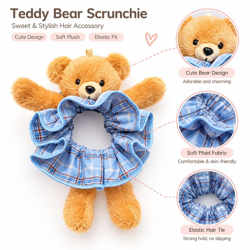 Scrunchie Hair Accessory Teddy Bear Hair Ring Plaid Plush Hair Band Ear Fluffy Ponytail Holder