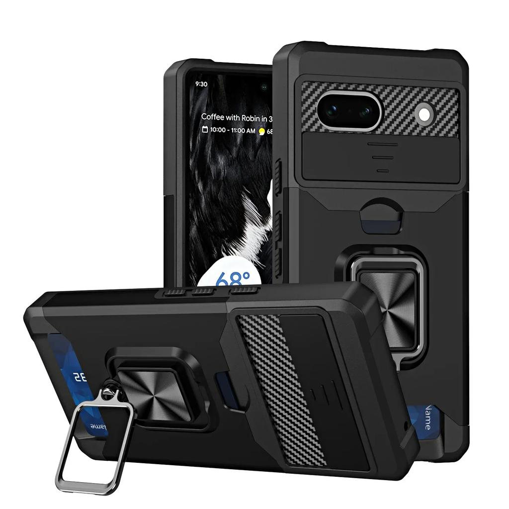 Чехол для Google Pixel 9A 9 Pro XL 8 7A 7 6 A Pro Сдвижная камера Отделение для карт Кошелек Защитный С кольцом-подставкой Крышка