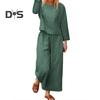 2 Pcs/Set Fall Spring Women Top Pants Set Long Sleeves Round Neck T-shirt Elastic Waist Trousers with Side Pockets OL Commuting Sport Pantsuit Outfit