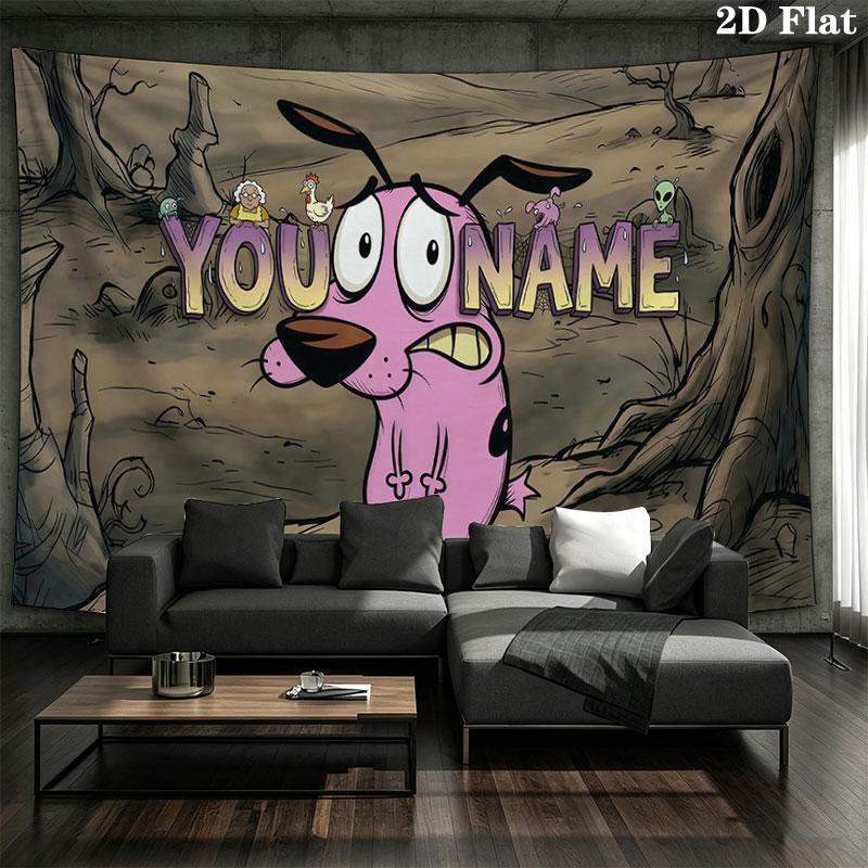 Custom Name,Courage the Cowardly Dog Wall tapestry, aesthetic printed fabric blanket, suitable for bedroom, living room, and home decor.
