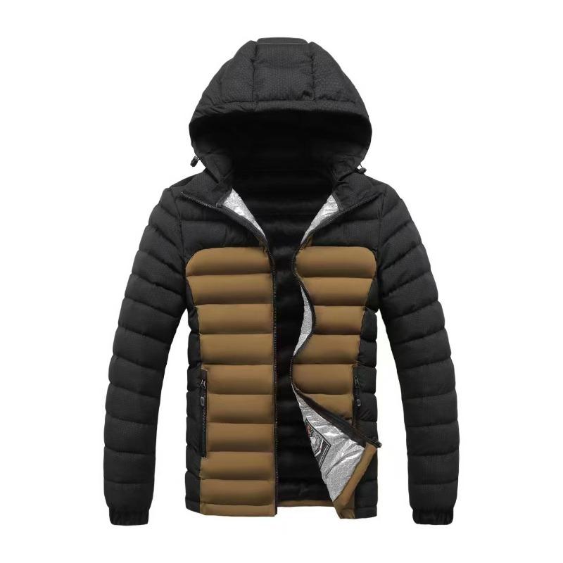 Men's Ribs Cotton-padded Clothes Are Short, Medium and Long, Piled and Thickened Hooded Large-size Color Matching Cotton Clothes.