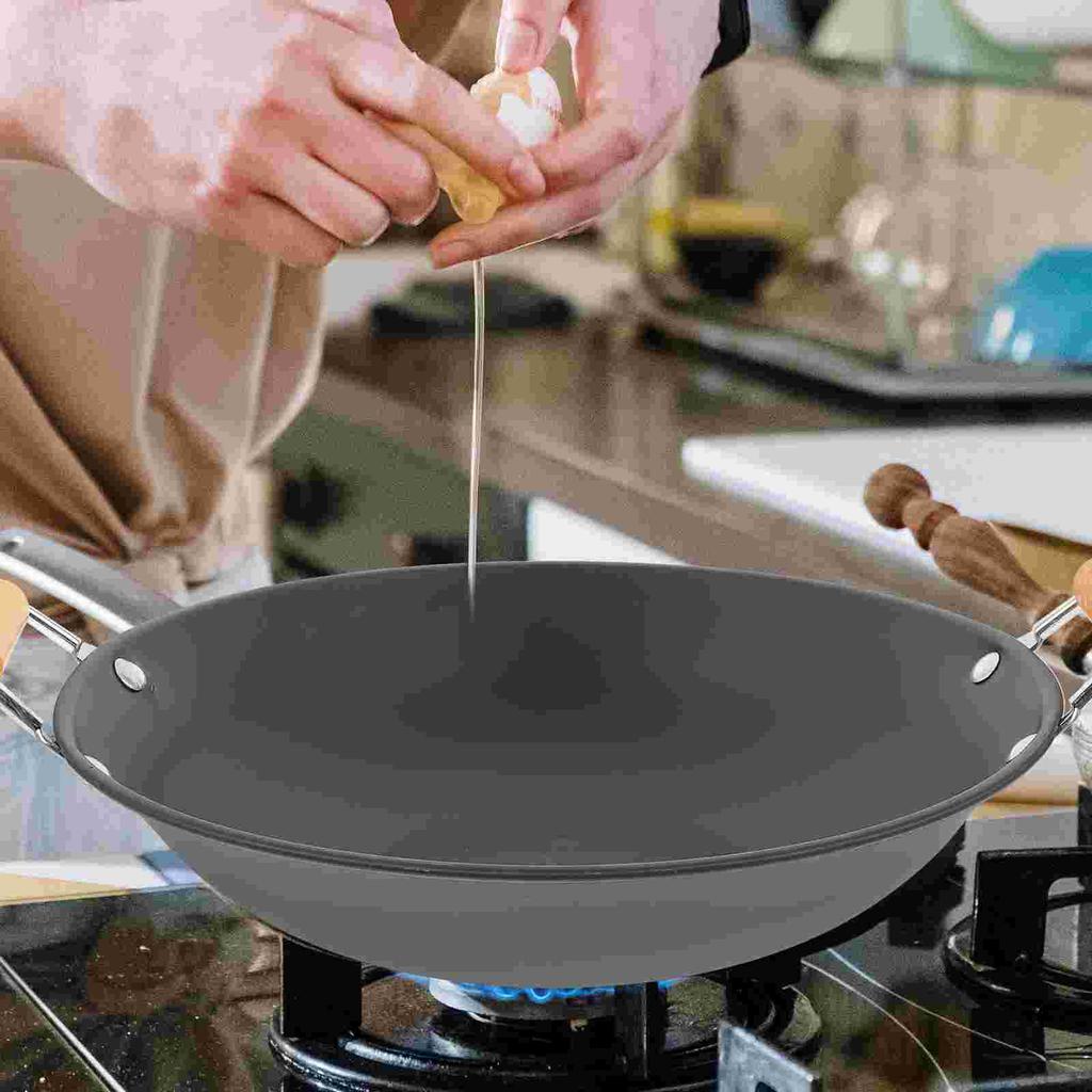 Сухая кастрюля из нержавеющей стали для домашней кухни, легкая металлическая сковорода-вок с деревянной ручкой, высокая для вашего