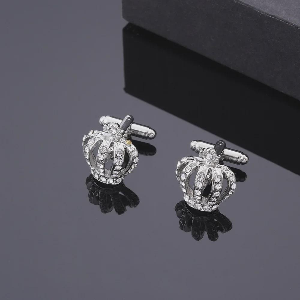 European & American Fashion Elegant Full Diamond Metal Crown Cufflinks for Ladies