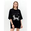 Oversized T Shirt Black Tiger Print With It Comes From Nucleus Text Casual Wear For Women