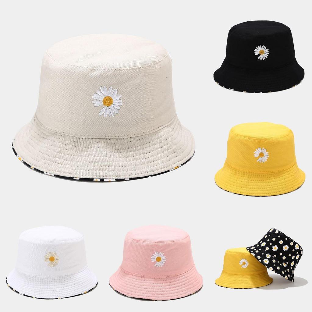 Двусторонняя рыбацкая шляпа в корейском стиле с принтом ромашек и короткими полями для весны и осени