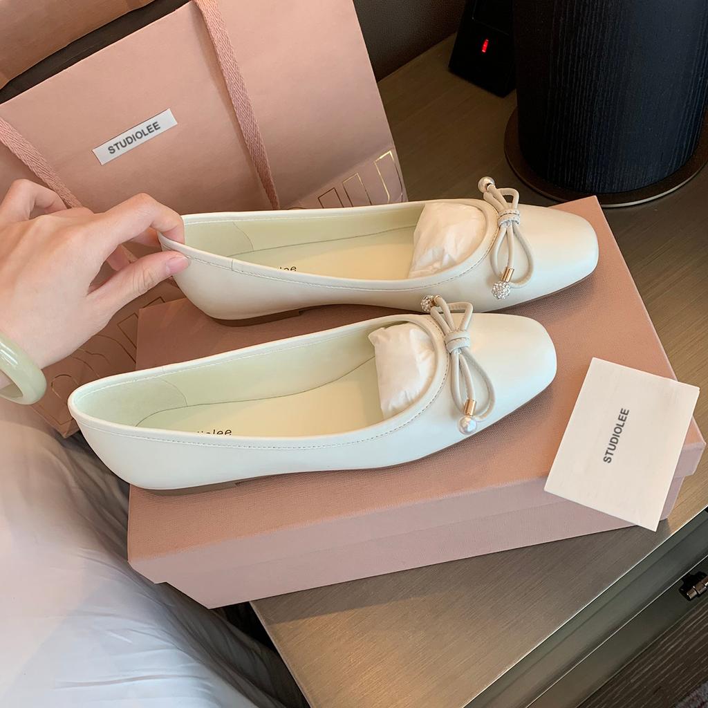 Women Flats Ballet Dance Shoes Mary Janes Lolita Dress Shoes Spring Autumn New Trend Elegant Pointy Bow Stilettos Zapatillas