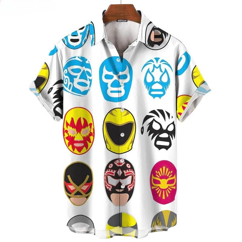 3D Принт Маска Мужская Рубашка Лето Lucha Libre Рубашка с коротким рукавом Повседневная Гавайская рубашка для мужчин Свободная одежда Мексиканский Рестлинг