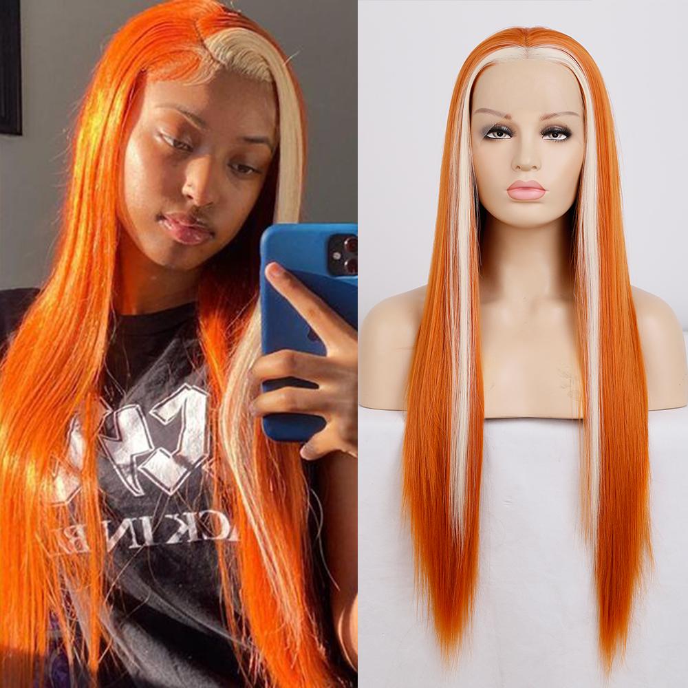 AIMEYA Lavender Purple Silky Straight Lace Front Wig Women's Synthetic Wig 13x4 Black /Blonde/Brown/ Blue Color Daily Cosplay