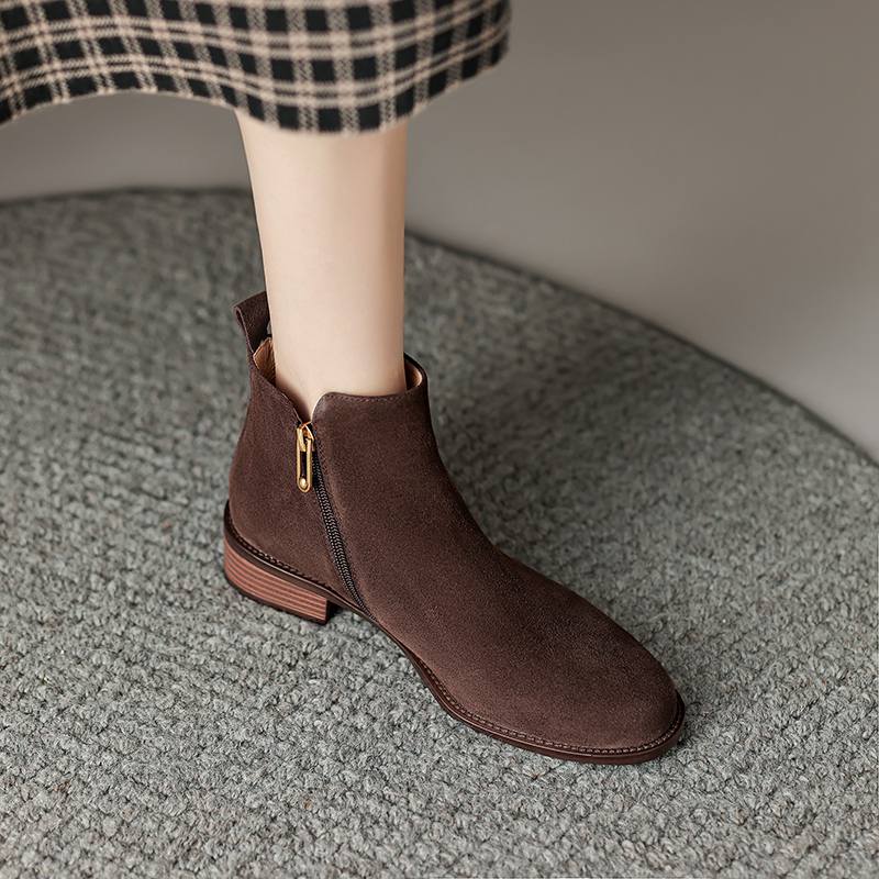 Krazing Pot Зимние ботинки челси из коровьей замши с круглым носком на среднем каблуке, женские ботильоны на молнии, большой размер 43, базовый дизайн