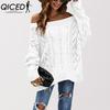 Autumn and Winter Off-the-shoulder Large Loose Knitted Sweater, One-neck Solid Color Pullover Sweater for Women