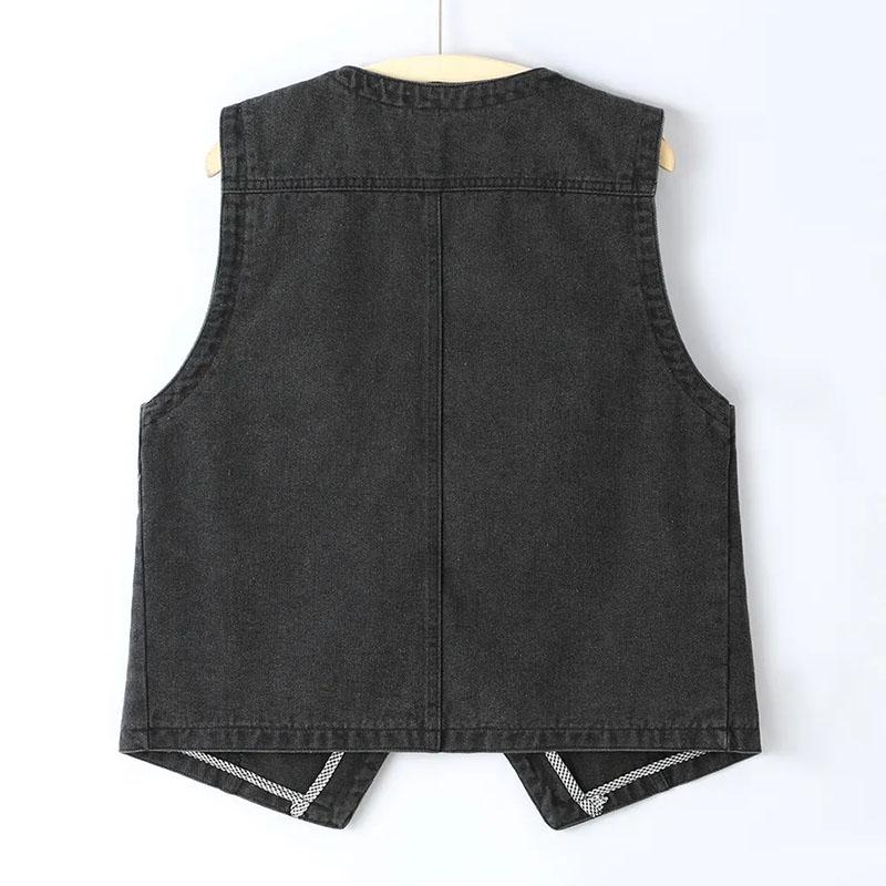Джинсовый жилет куртка    Винтажный женский повседневный однотонный жилет без рукавов Джинсовая куртка топ