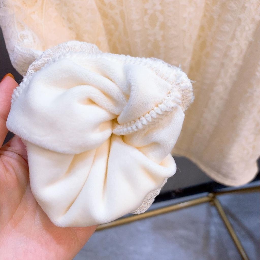 Baby Girls White Shirt Winter Thick Beige Long-sleeved Blouse Girls High-neck Tops Children's Clothing Pullover 1 To 12 Years