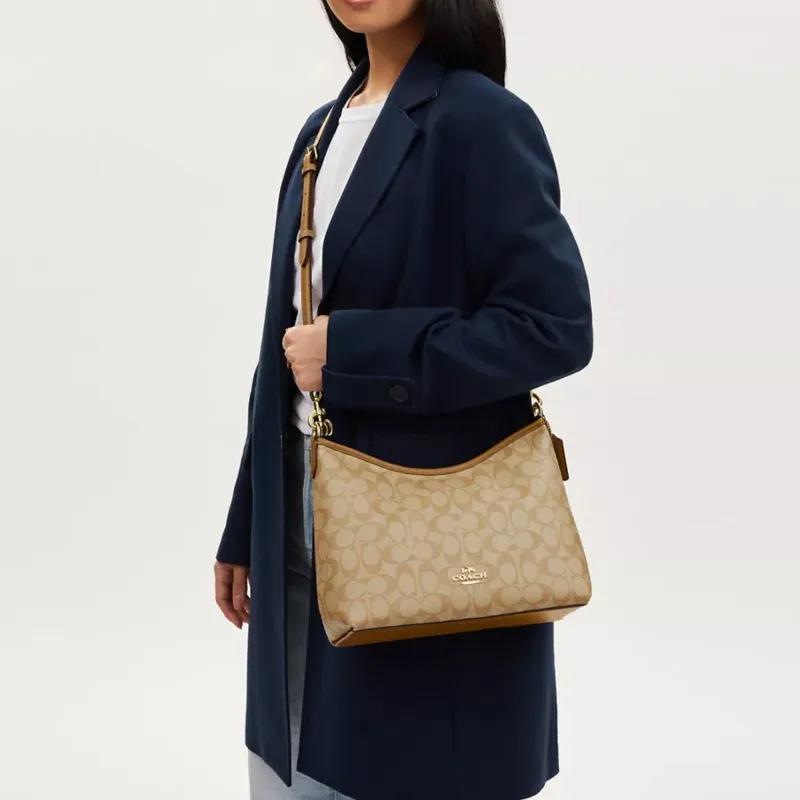COACH Laurel Coated Canvas Leather Shoulder Bag Large Women's Light Khaki (Unisex) Shoulder Bags CR149 IMNLJ