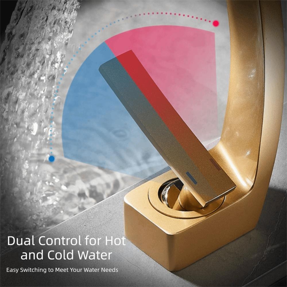 Matte Golden White Basin Faucet Brushed Gold Black Chrome Waterfall Tap Contemporary Design Hot Cold Water Deck Mounted Faucet