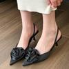 Women's Sandals 2024 Summer Elegant Solid Color Flower Design Slingback High Heels Casual Fashion Pointed Toe Dress Party Shoes