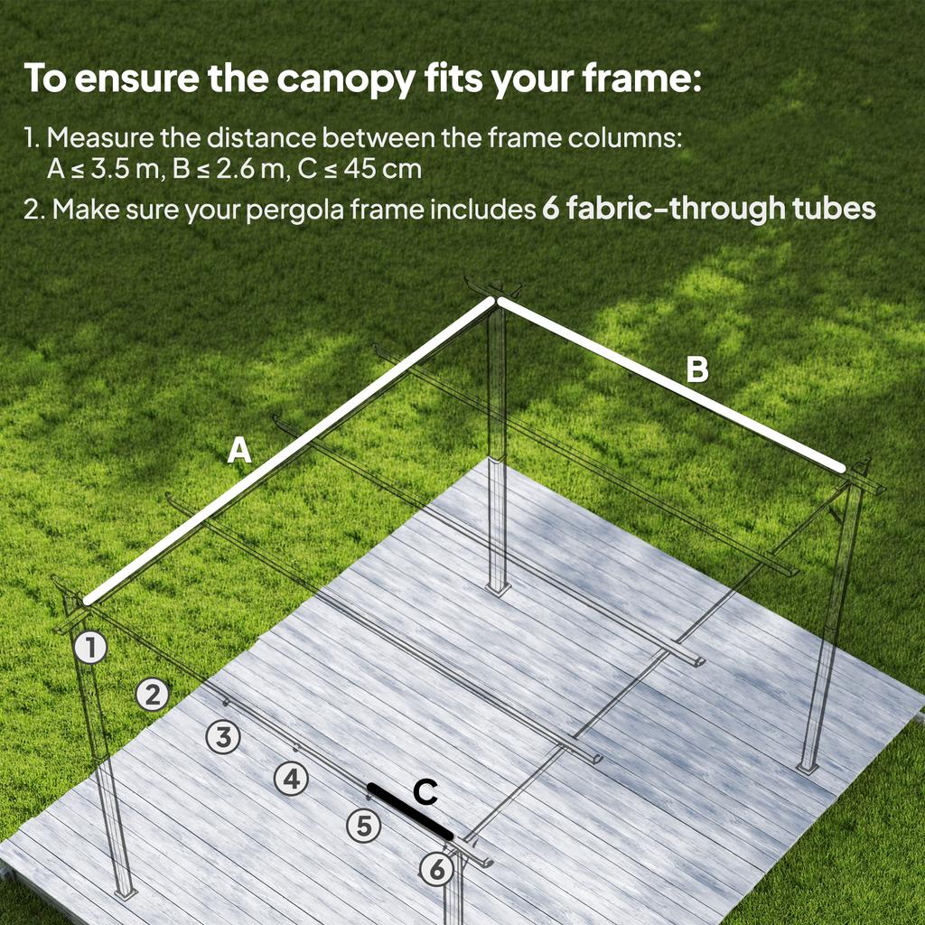 Retractable Pergola Cover, 3.5 x 2.6 m Replacement Canopy Fabric for 4 x 3 m Frame, Roof Top Only, Dark Grey