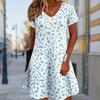 Summer Fashion Women's V Neck Short Sleeve Beautiful Flowers Printed Dress Sex Short Skirt Dresses