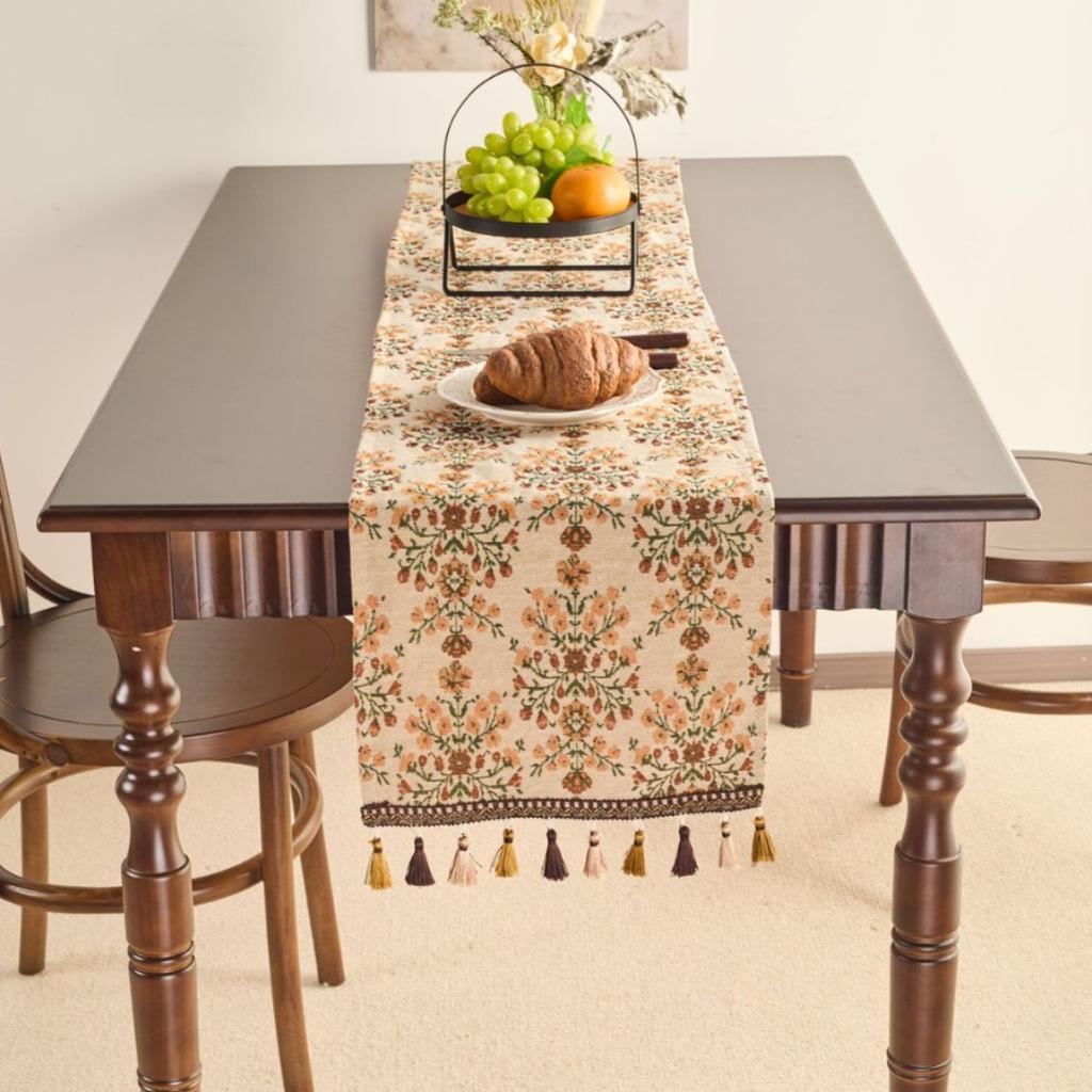 Table Flag Red Jacquard Tea Flag Fringed Ethnic Style Geometric Tv Cabinet Coffee Table Long Cover Decoration