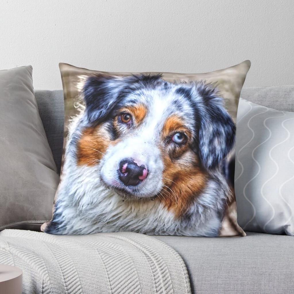 Australian Shepherd Square Pillowcase Polyester Linen Velvet Creative Zip Decorative Pillow Case Room Cushion Cover 45x45