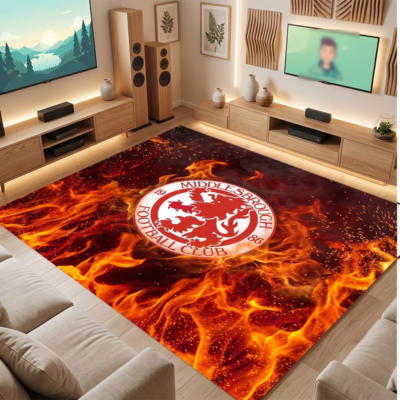 Middlesbrough Football Print Crystal Velvet Rug, Comfortable Water Absorbent Non Slip Indoor Floor Carpet