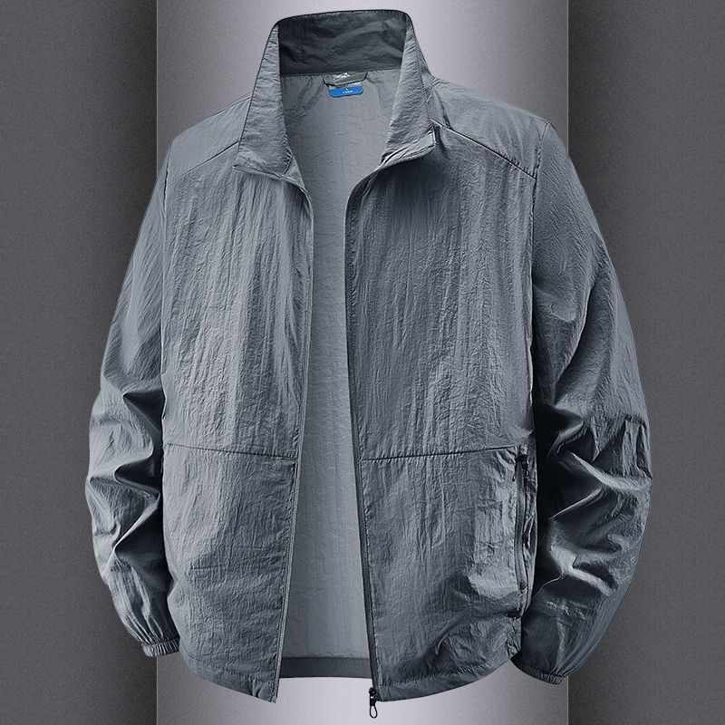 Мужская солнцезащитная одежда Летняя уличная солнцезащитная куртка Большого размера Куртка со стойкой воротником Быстросохнущая одежда для кожи Ветровка Солнцезащитная одежда