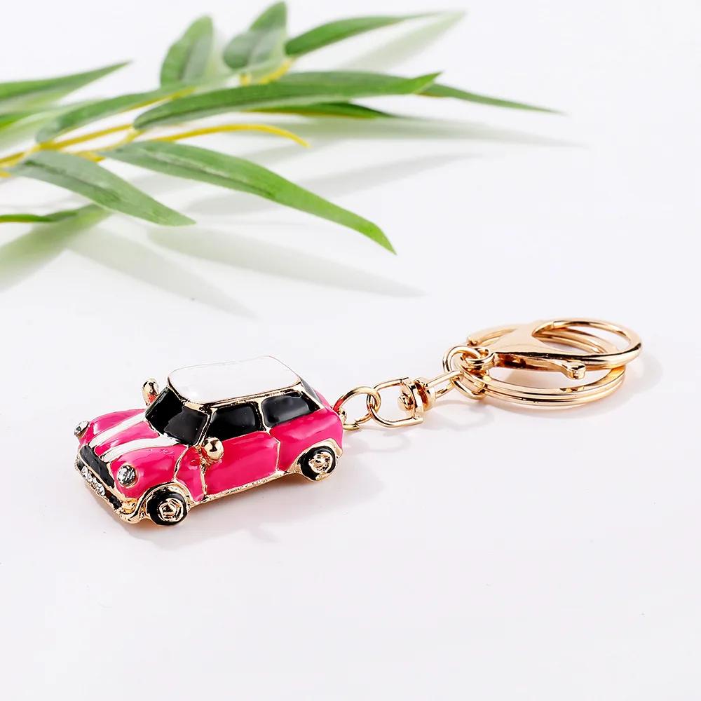 Cartoon Mini Car Keychain Rhinestone Car Model Metal Key Ring Decorative Pendant Accessories for MINI Cooper S JCW R50