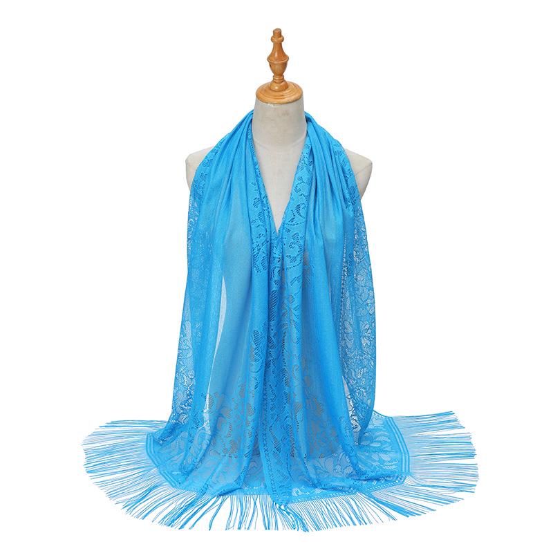 Кружева ажурный шелковый хиджаб шарф с кисточками - однотонная шаль для женщин