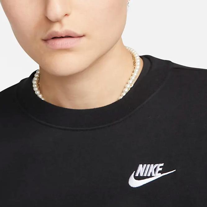 Nike Solid Color Letter Logo Print Crew Neck Sweatshirt Women Tops Black DQ5474-010