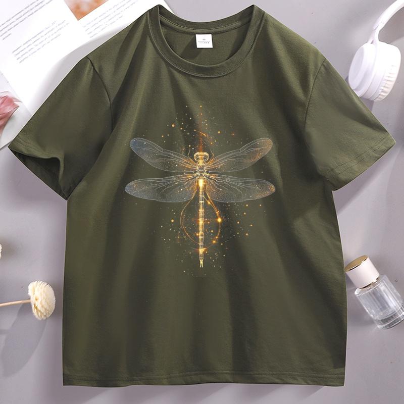 Bright Golden Dragonfly TShirt for Comfortable Cute Unisex Tshirt Cute Dragonfly Tee Unisex Cotton Short Sleeve Tshirts Y2k