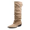 2026 winter new European and American pointed pile boots women's belt buckle high knight boots pleated long boots leather pants tube boots