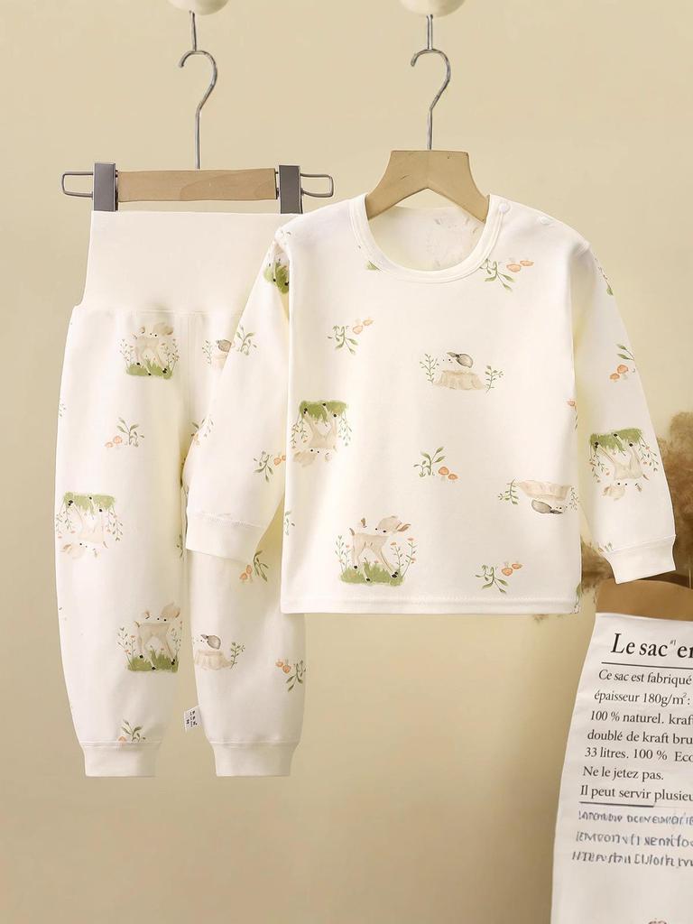 Детский и Малышовый Хлопковый Антибактериальный Комплект Нижнего Белья с Завышенной Талией для Мальчиков и Девочек 0-5 лет - Осенняя Одежда и Брюки