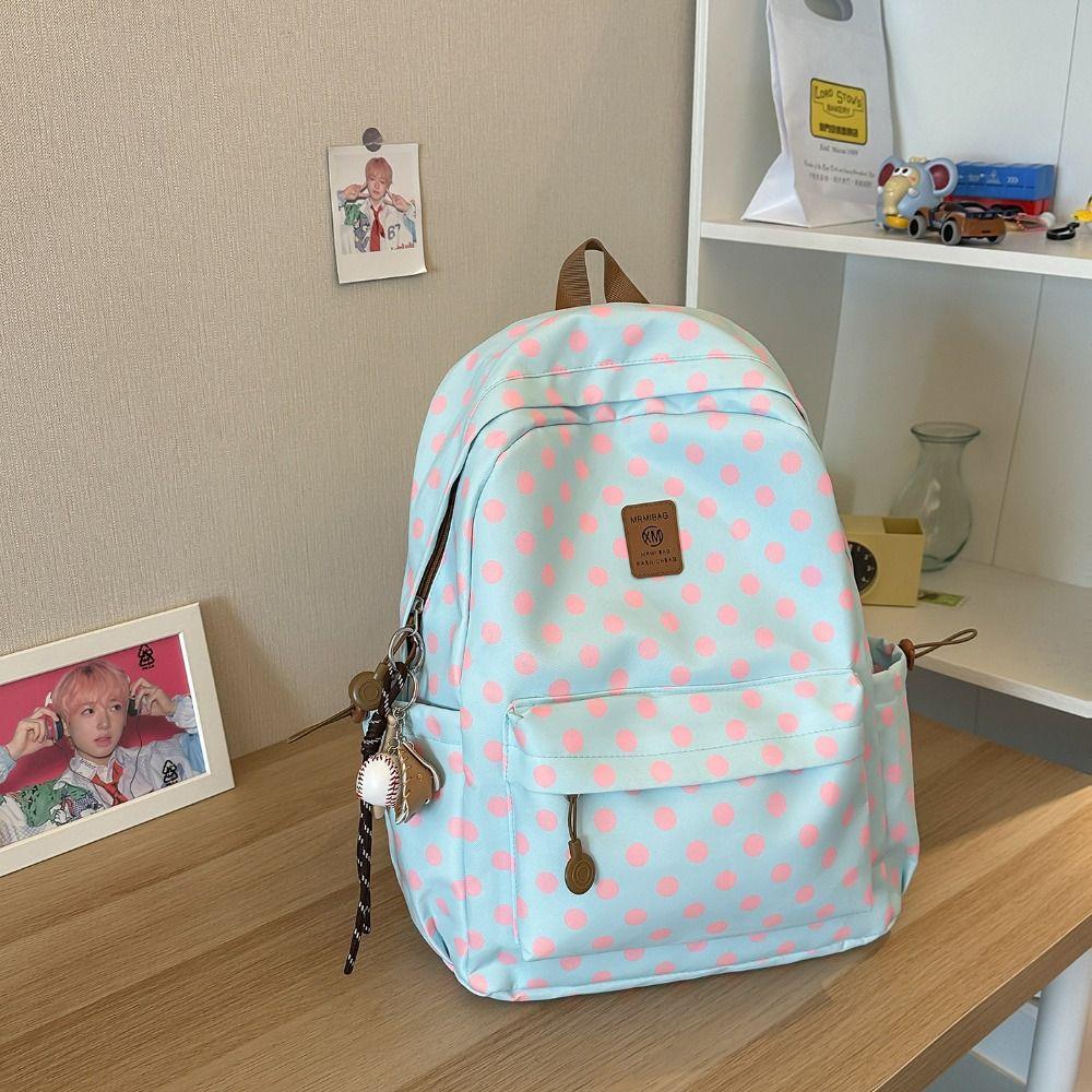 Multicolored Polka Dot Backpack Sweet Student School Bag Cute Lace Trim Rucksack Daily