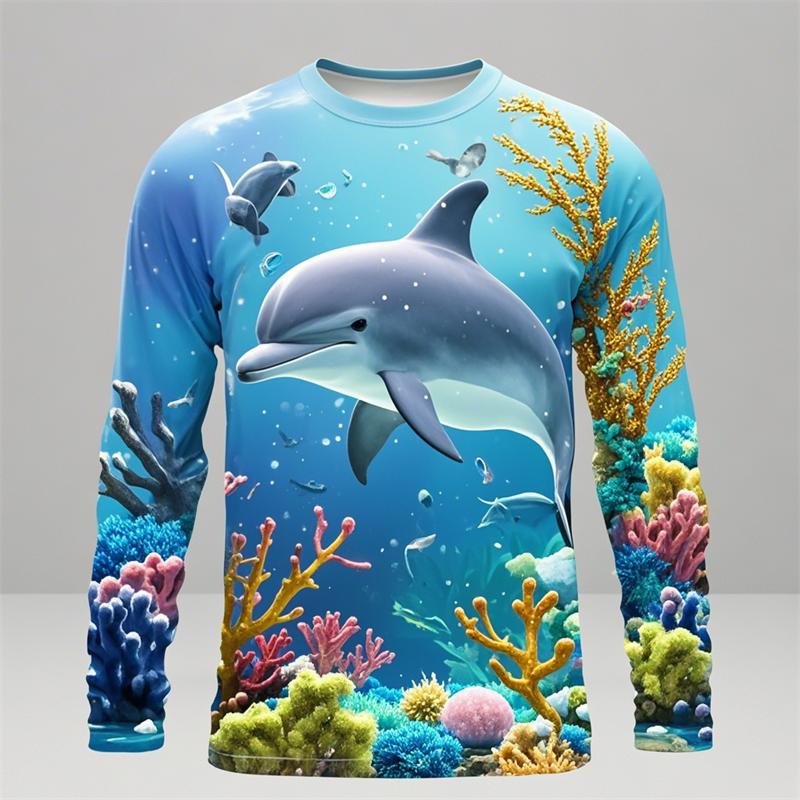 Y2k Men Women 3D Printed Long Sleeve T-shirt Sea Animals Dolphin Hip Hop Long Sleeve Fashion Harajuku T Shirt Tops Kids Top Tees
