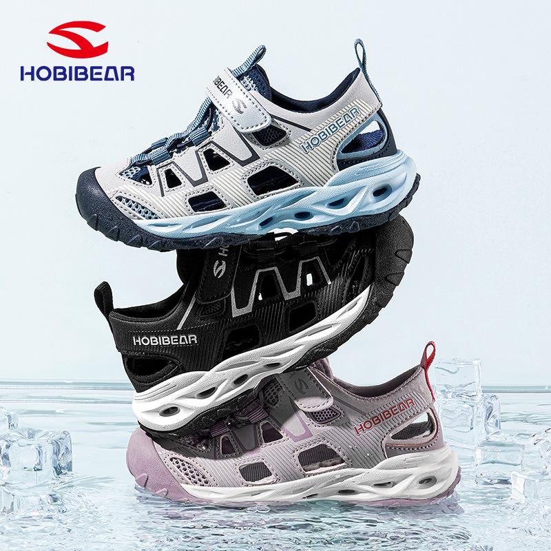 Kids Closed Toe Sport Sandals Breathable Hollow Mesh Beach Shoes Hook And Loop Water Shoes For Boys Girls Summer Outdoor