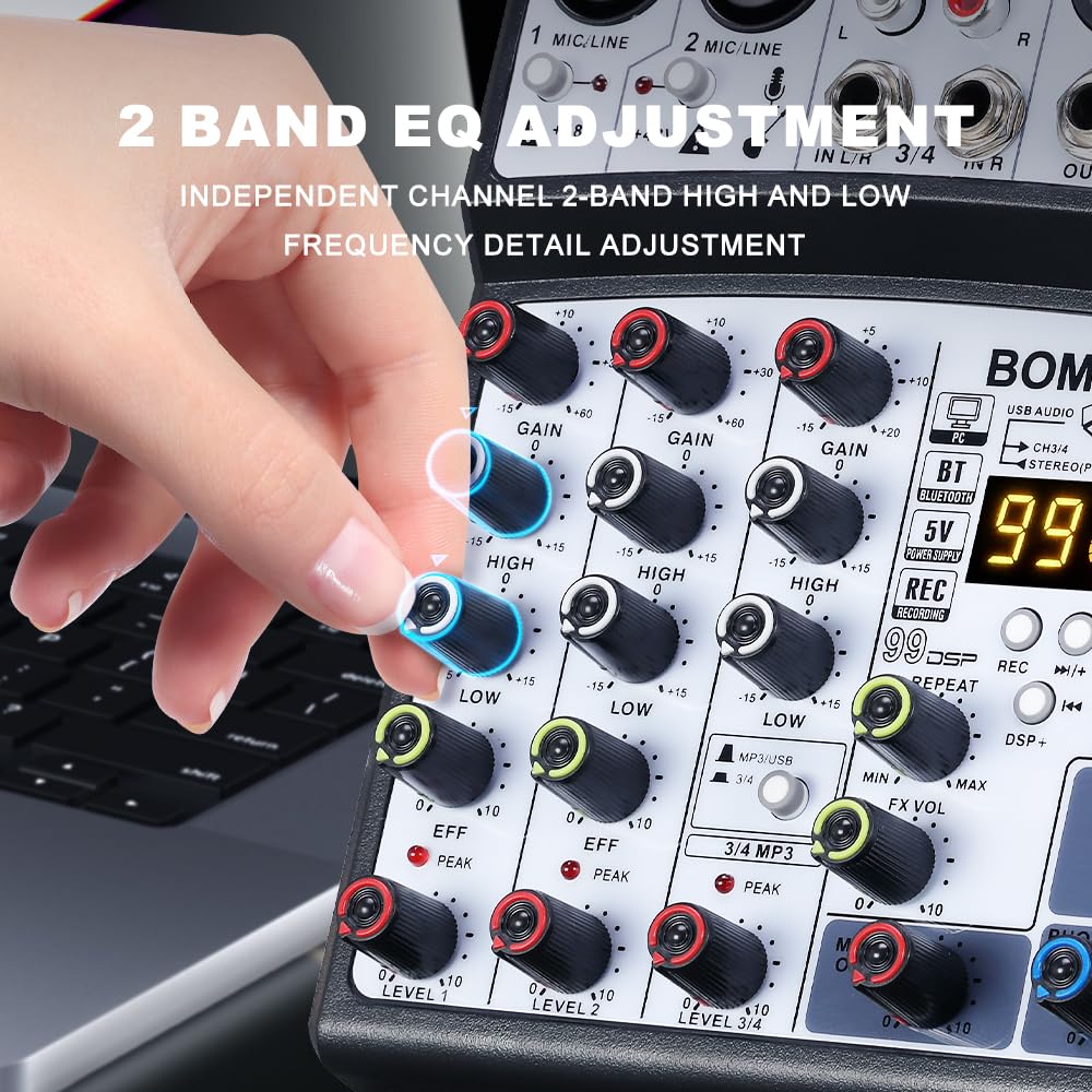 BOMGE 99DSP Эхо DJ Аудиомикшер 4-канальный USB Bluetooth Караоке Фантомное питание