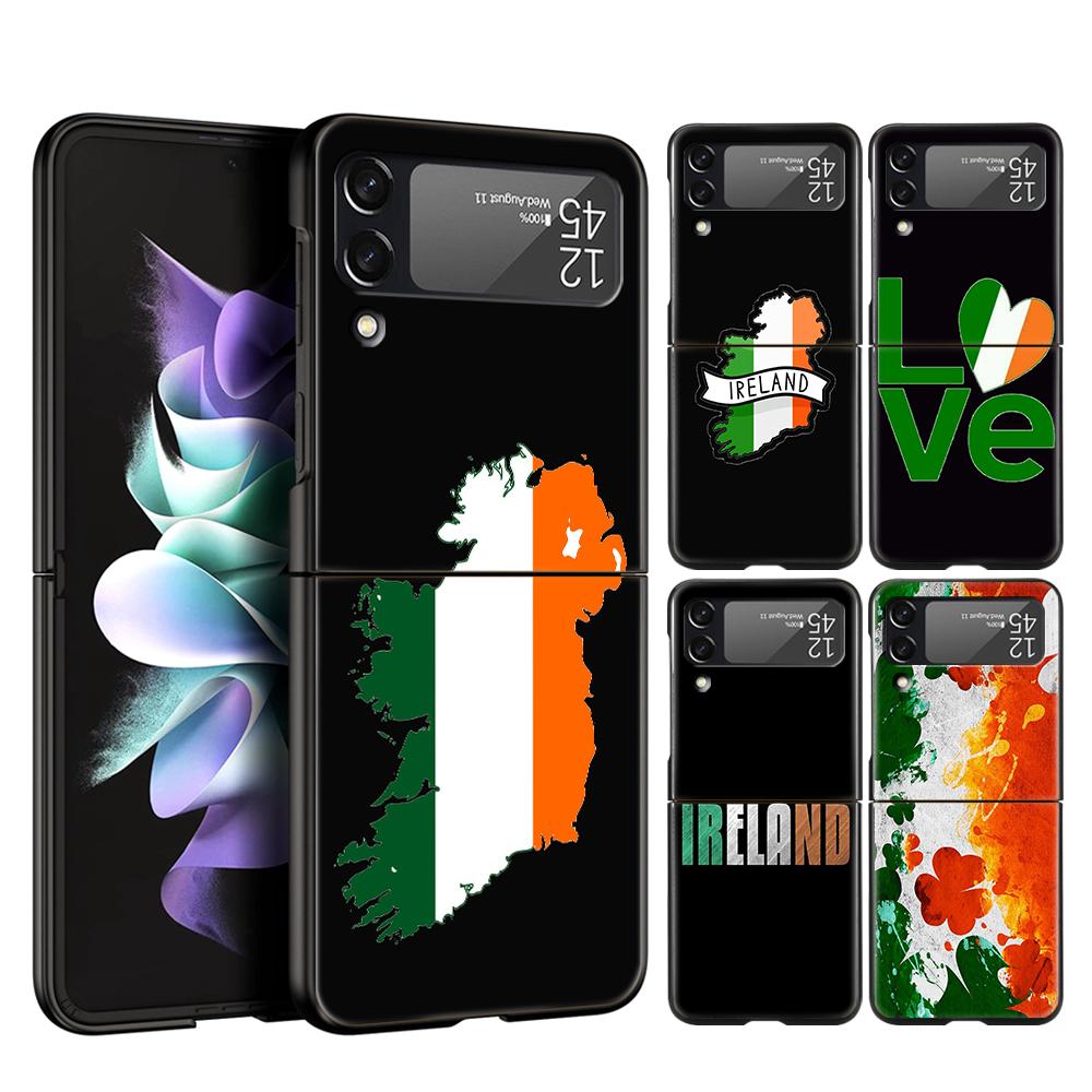 Чехол для телефона с флагом Ирландии для Samsung Galaxy Z Flip 3 4 5 6 7 Жесткий Черный Складной ПК Для Samsung Z Flip3 Flip4 Flip5 Чехол