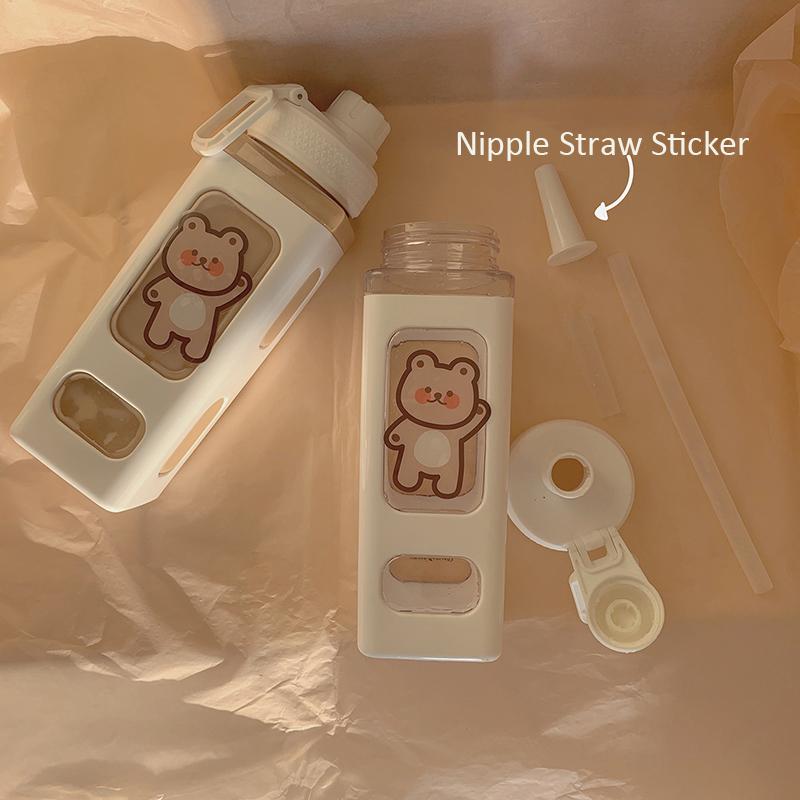 Kawaii Bear Water Bottle For Girls Cute Plastic School Gym Drinking Bottle With Straw Juice Bubble Tea Cups BPA Free 700