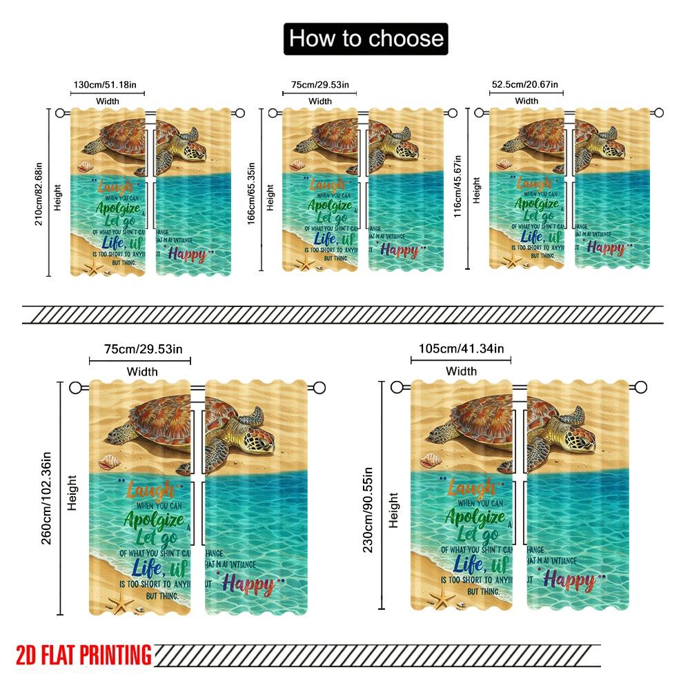 2pcs 2D Flat Printing Drapes Sea Turtle Beach Life Happy 100% Polyester Fabric Without Electricity 0 Use for All Occasions