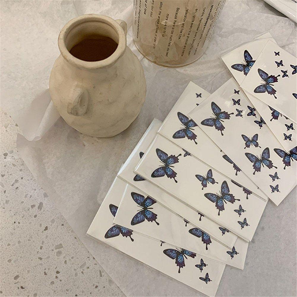 Men Women Temporary Tattoos Waterproof Party Decals Clavicle Blue Butterfly Tattoo Stickers