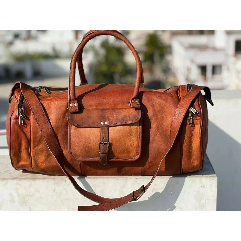 Large Leather Goat Carry Duffel Weekend Luggage Travel Overnight Bag