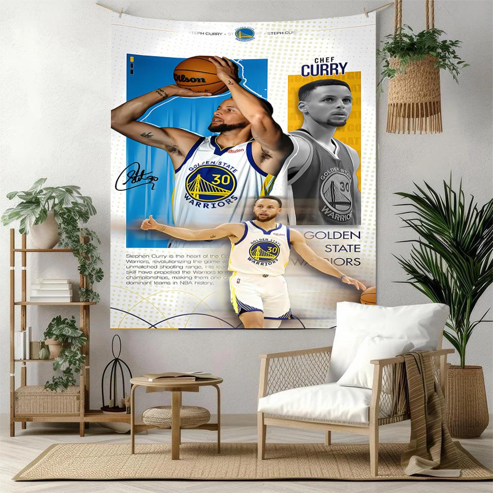Golden State Warriors Player Handwoven Tapestry Retro Boho Made for Reading Corner Dorm Wall Living Room Year-Round Hand Painted Style