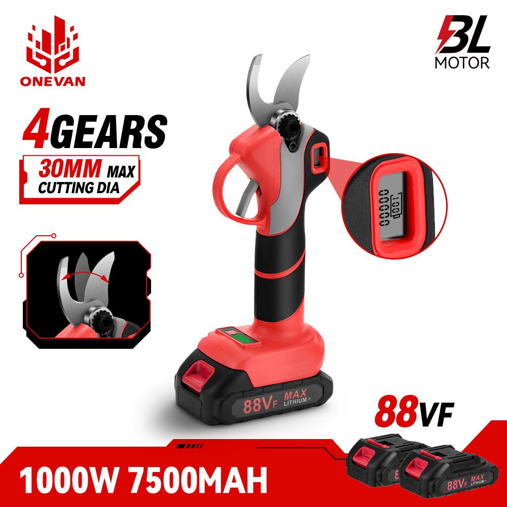 ONEVAN 30 мм 4 передачи, бесщеточные электрические секаторы, аккумуляторные, фруктовые деревья, обрезка бонсай для Makita, батарея 18 В