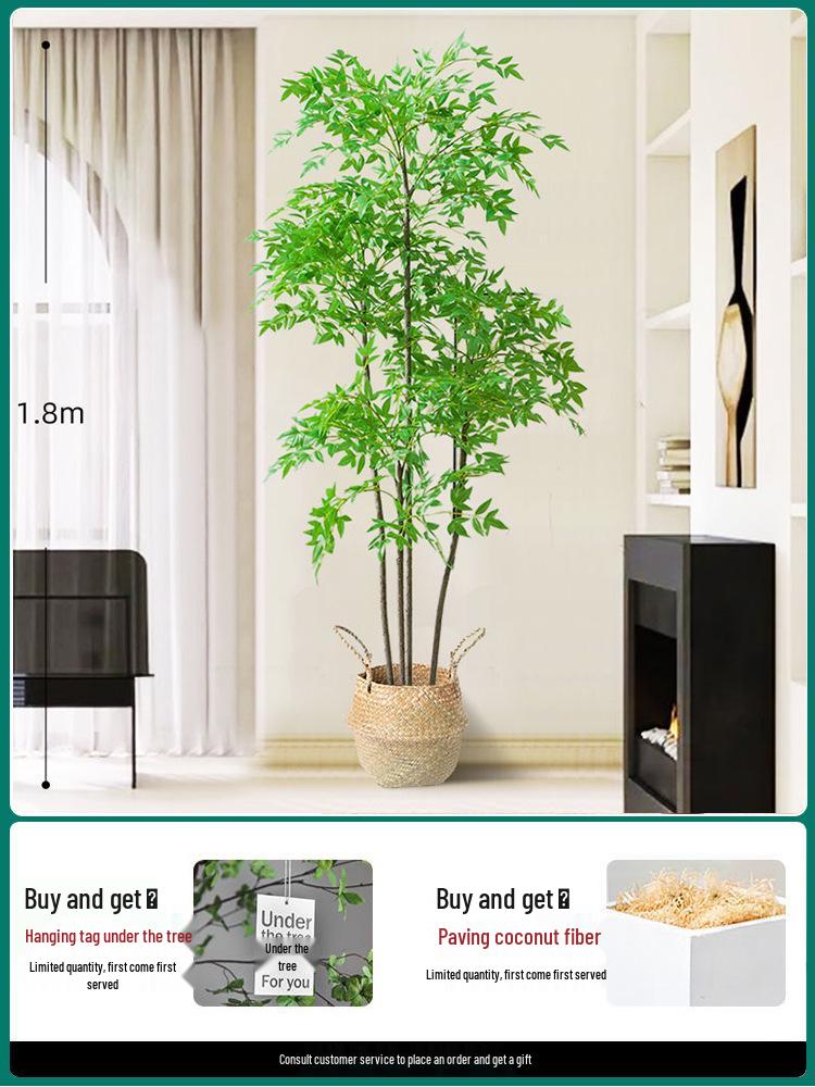 Artificial Nandina Domestica Potted Plant for Home Decoration - Green Ornamental Bonsai for Living Room or Sofa Side Decor.