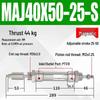 Adjustable Stroke Mini Stainless Steel Pneumatic Cylinder (maj16/20/25/32/40X100-25-50sca)